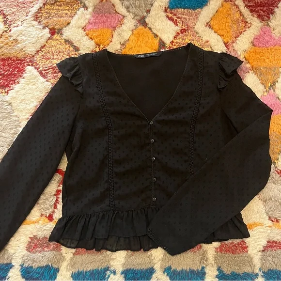 Zara | Black Ruffled Blouse - Picture 3 of 6